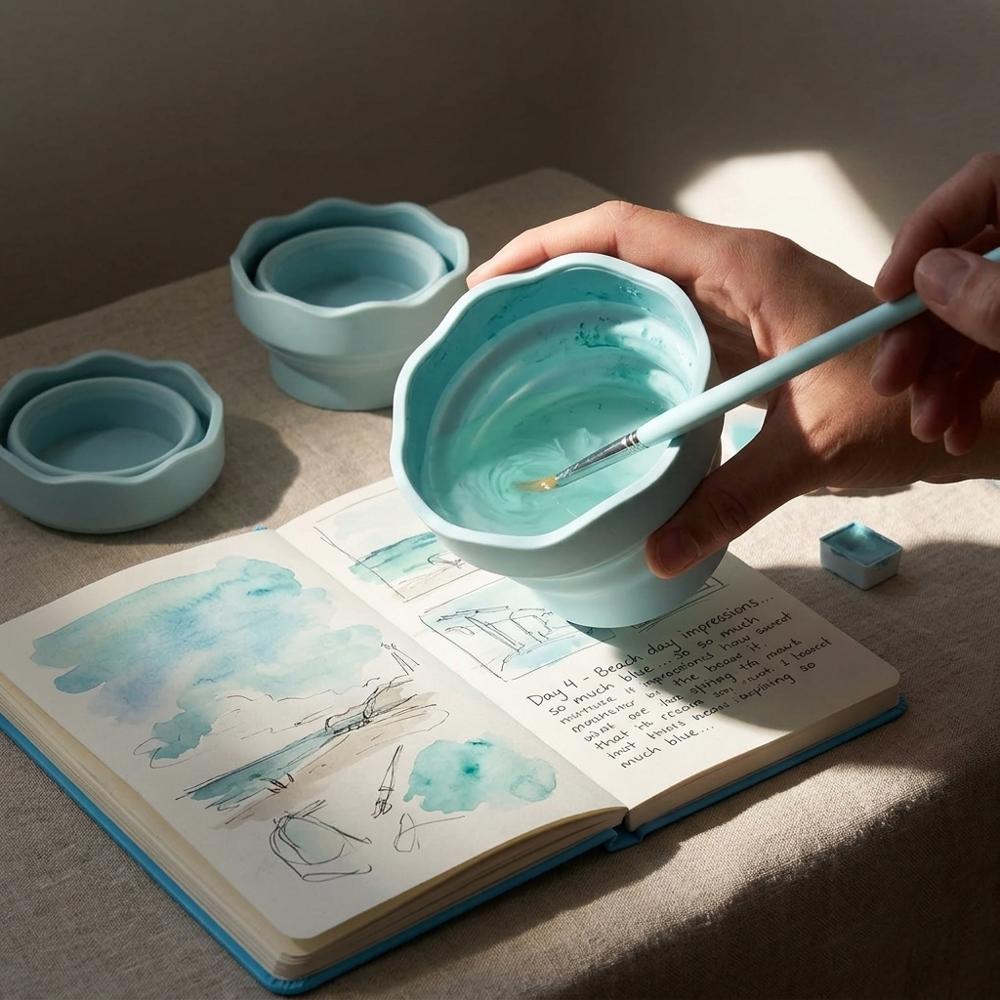 Collapsible Silicone Brush Washer Cups