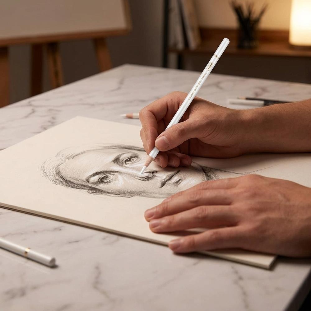 Artist-Grade White Charcoal Pencil Set