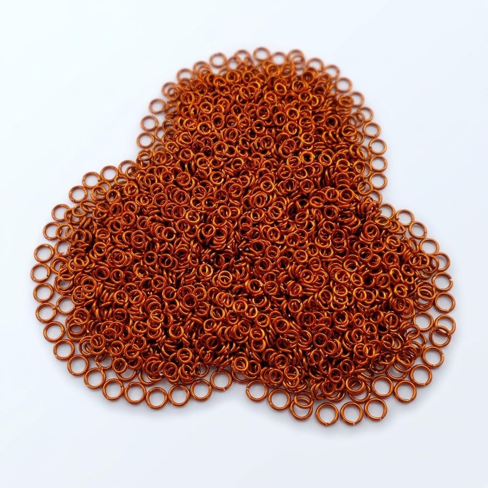 colored anodized aluminum jump rings in a tighter ratio for knotted weaves