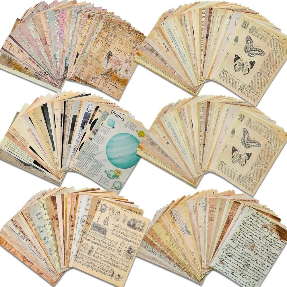 printed vintage-style paper pack for collage backgrounds and texture