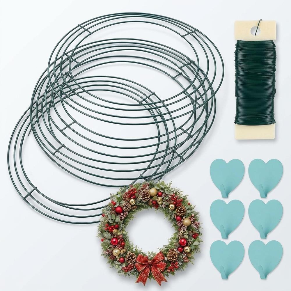 12-inch wire wreath frames with green paddle wire for attaching greenery bundles