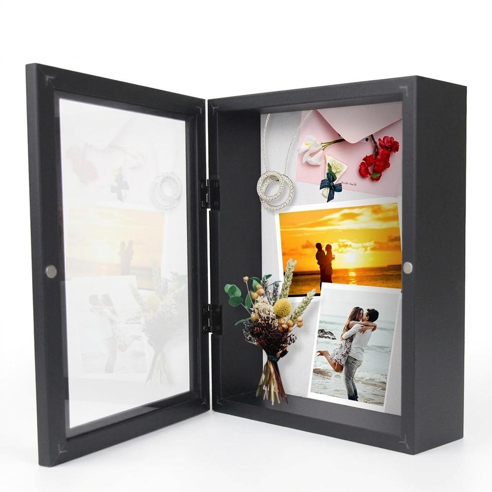 deep shadow box frame with real glass for layering found objects