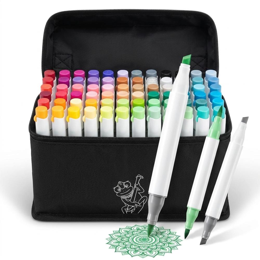 dual-tip alcohol marker set with brush and chisel nibs for blended illustration