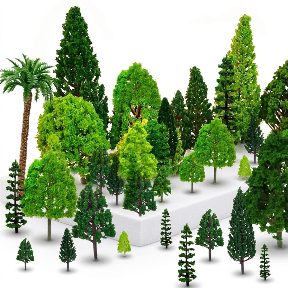 mixed-height model trees and bushes for filling a miniature landscape