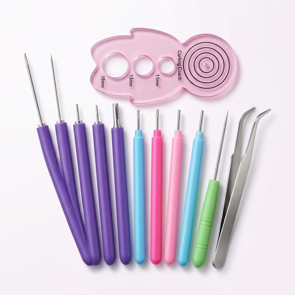Slotted and needle quilling tools with tweezers