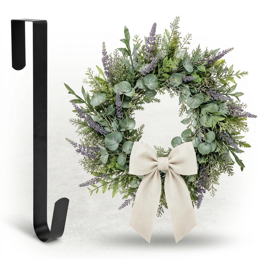 over-the-door wreath hanger for hanging a wreath without nails