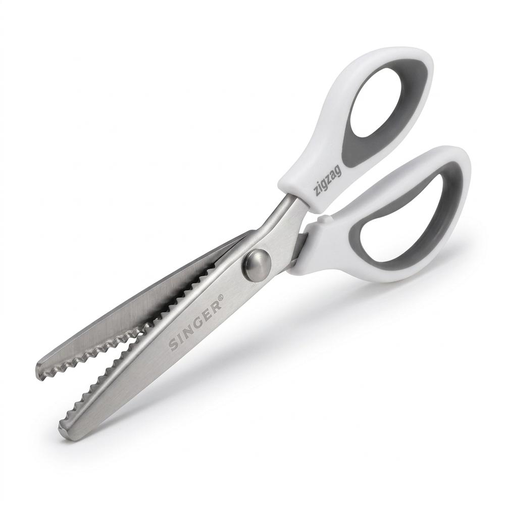 Pinking shears for decorative zigzag edges on felt stockings and trims