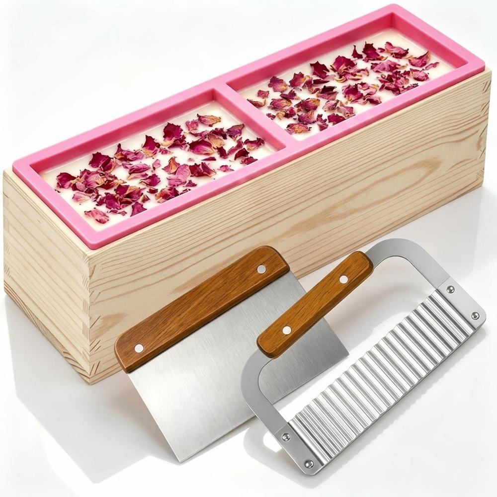 silicone loaf mold with wooden box and cutters for soap