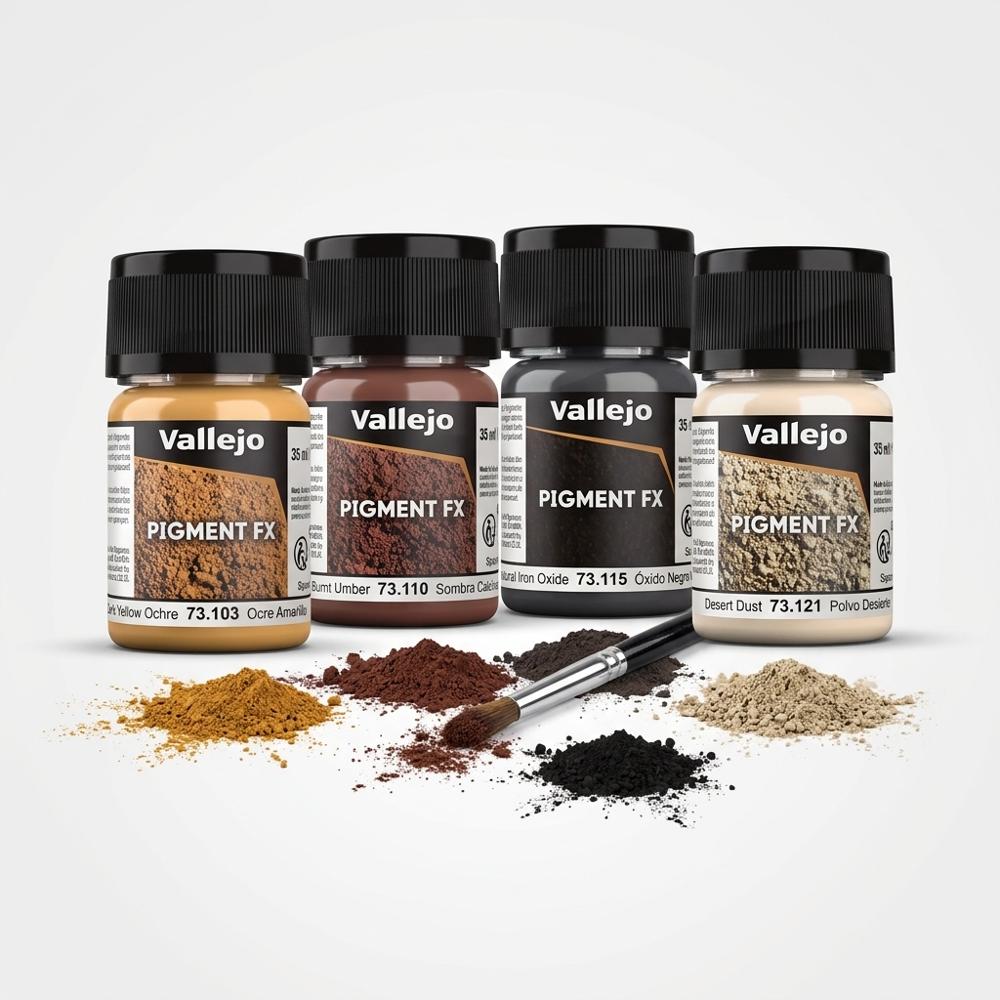 loose weathering pigments for dusting dirt onto scenery and vehicles