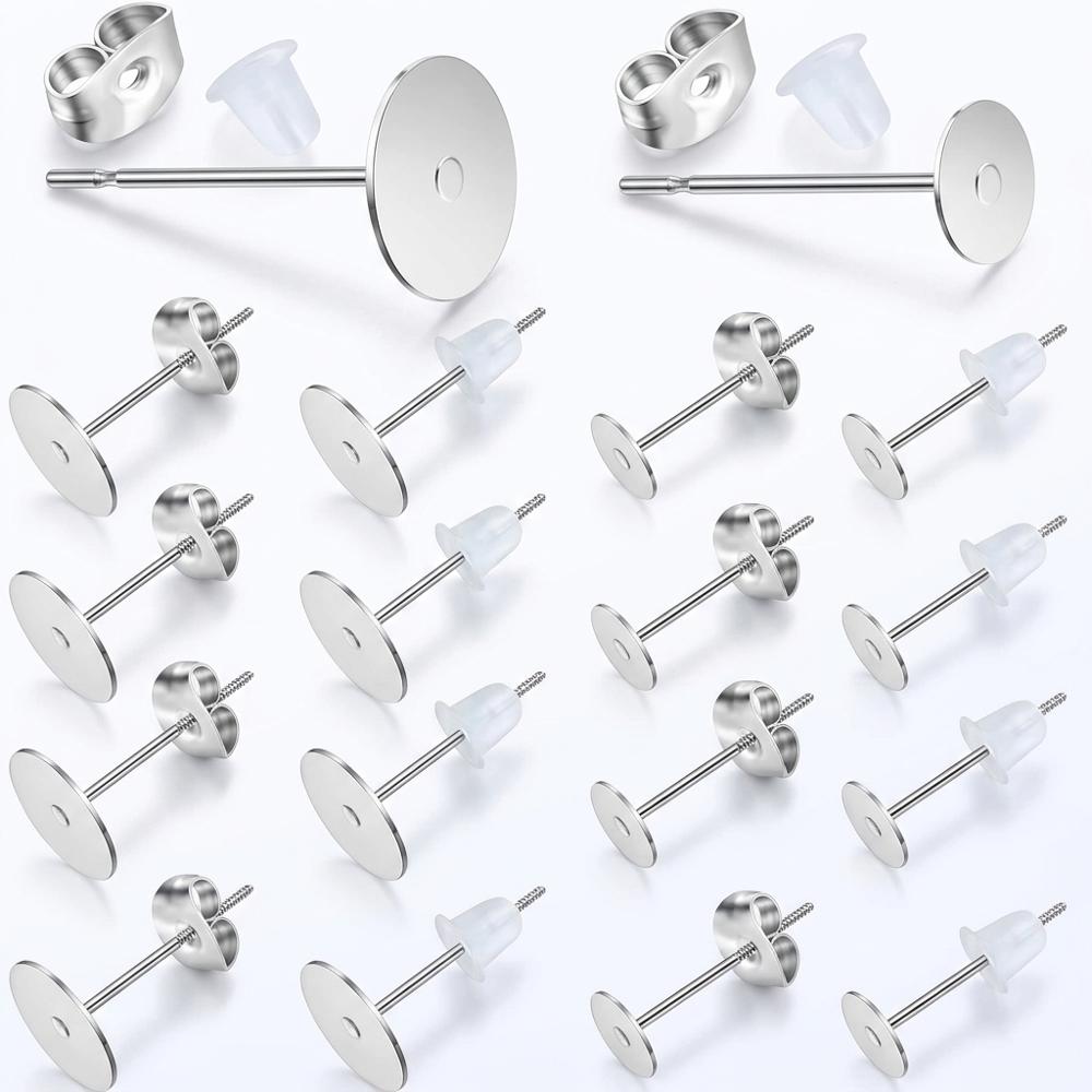 stainless steel flat-pad earring posts and backs for clay studs