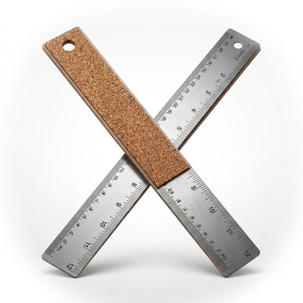 cork-backed steel ruler for measuring and guiding knife cuts