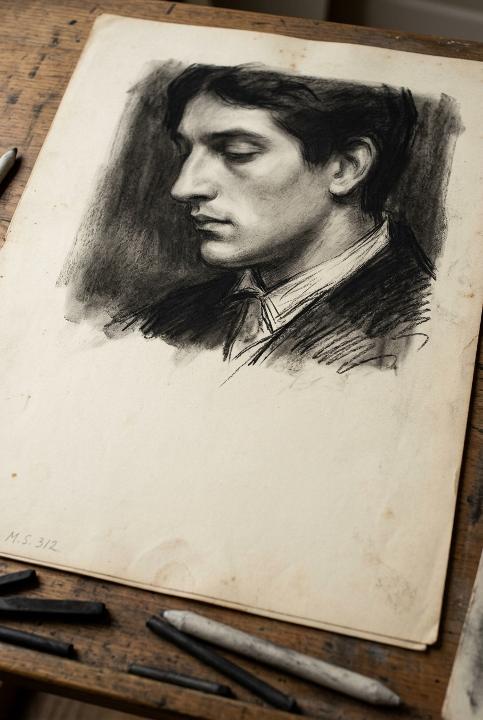 Charcoal head study, unfinished
