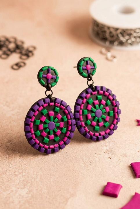 Mosaic circle statement earrings