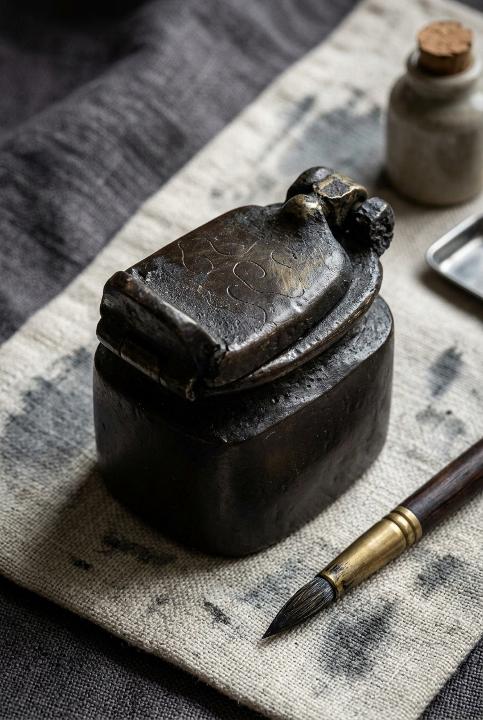 An ink pot worn smooth
