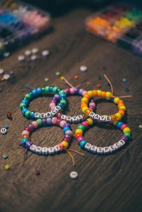 Word bracelets on wood