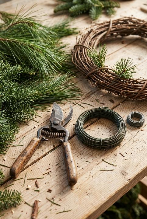 Grapevine ring, wire and pruners