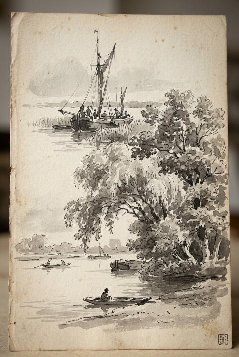Boats resting under heavy trees
