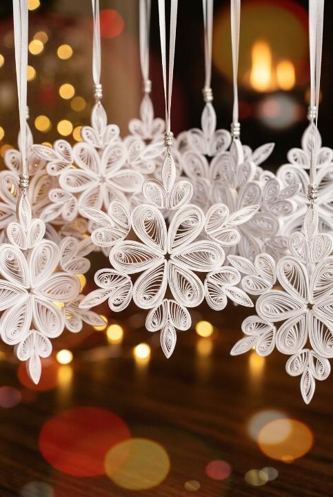 A string of paper snowflakes