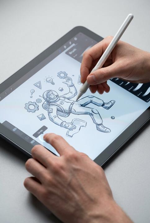 Character taking shape on glass