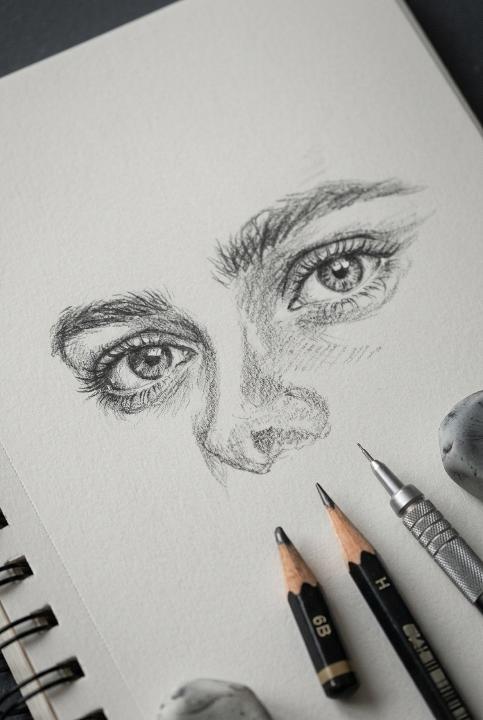 An eye worked out in graphite