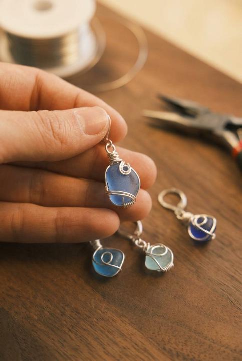Sea glass in a silver cage