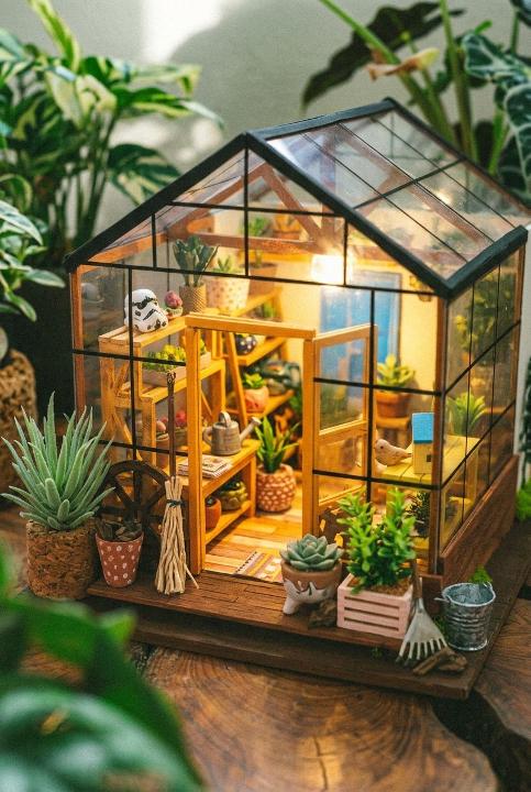 Tiny greenhouse, lit from within