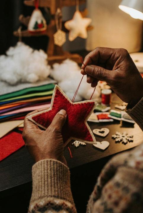 Needle and thread through felt