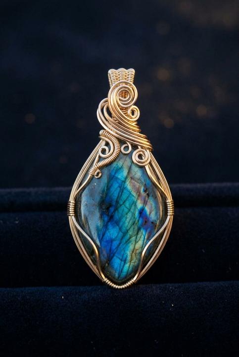 Labradorite caught in gold wire