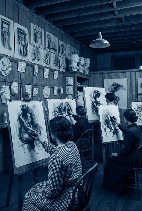 A room full of easels