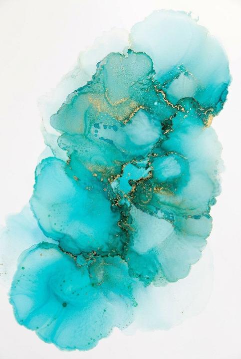 Turquoise blooms on white