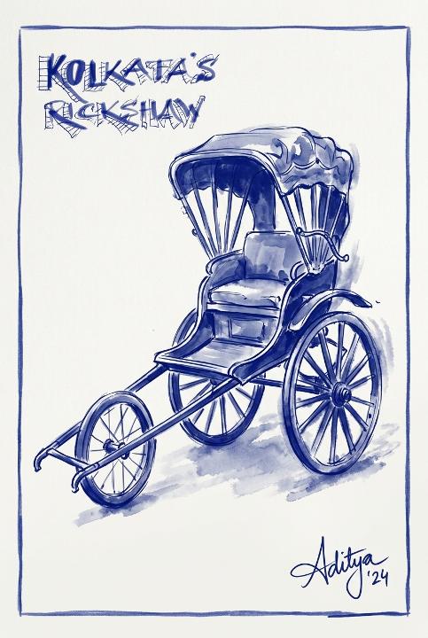 A rickshaw in one blue