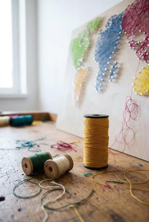 Spools waiting beside the board