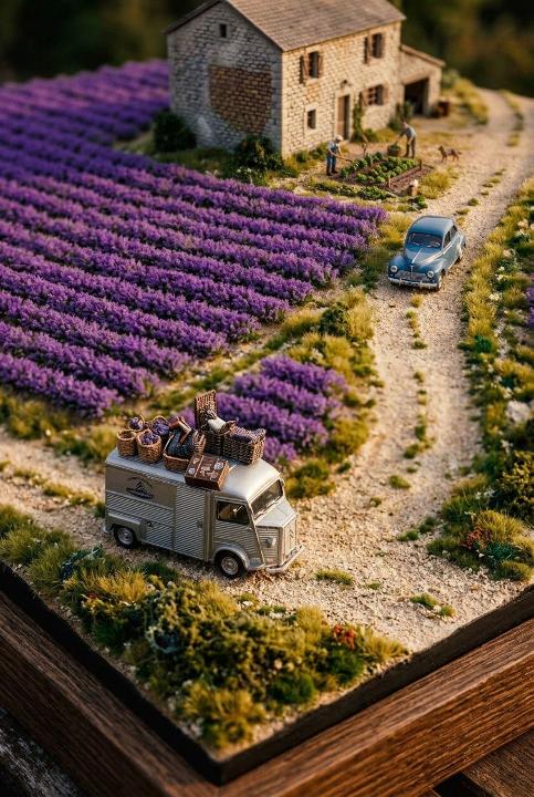 Lavender rows and a dusty track